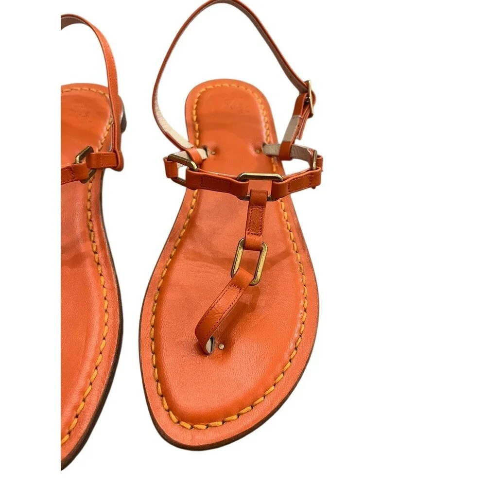Luna Mulier Sandals Womens EU 38 Orange T-Strap Thong Flat Buckle